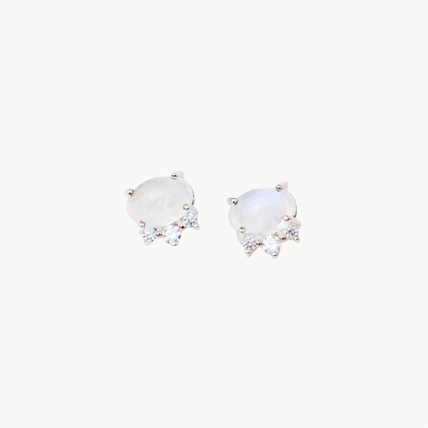 EAR Prong Set Oval Rainbow Moonstone with CZ Stud Earrings