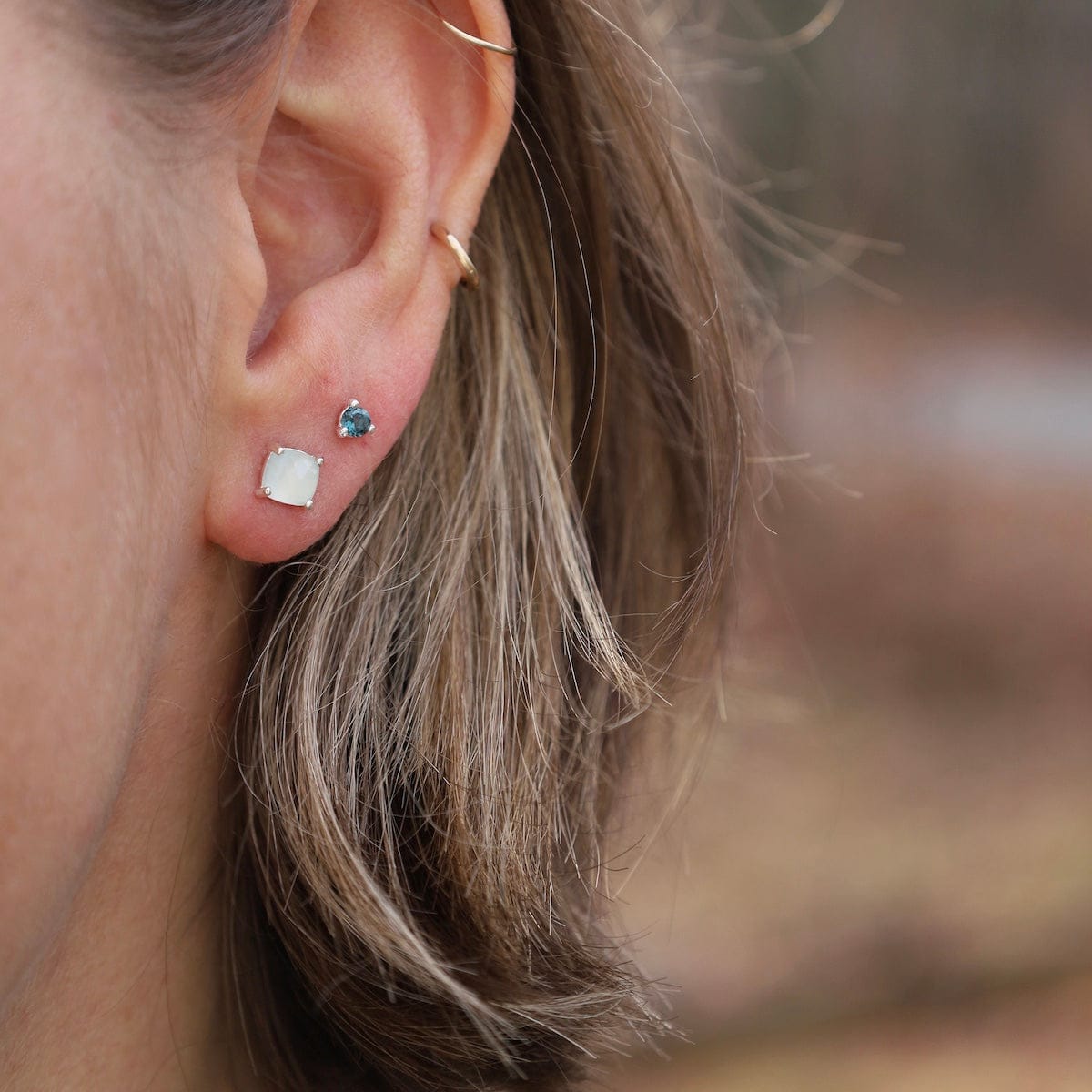 EAR Prong Set Rose Cushion Cut  Aqua Chalcedony Stud Earrings