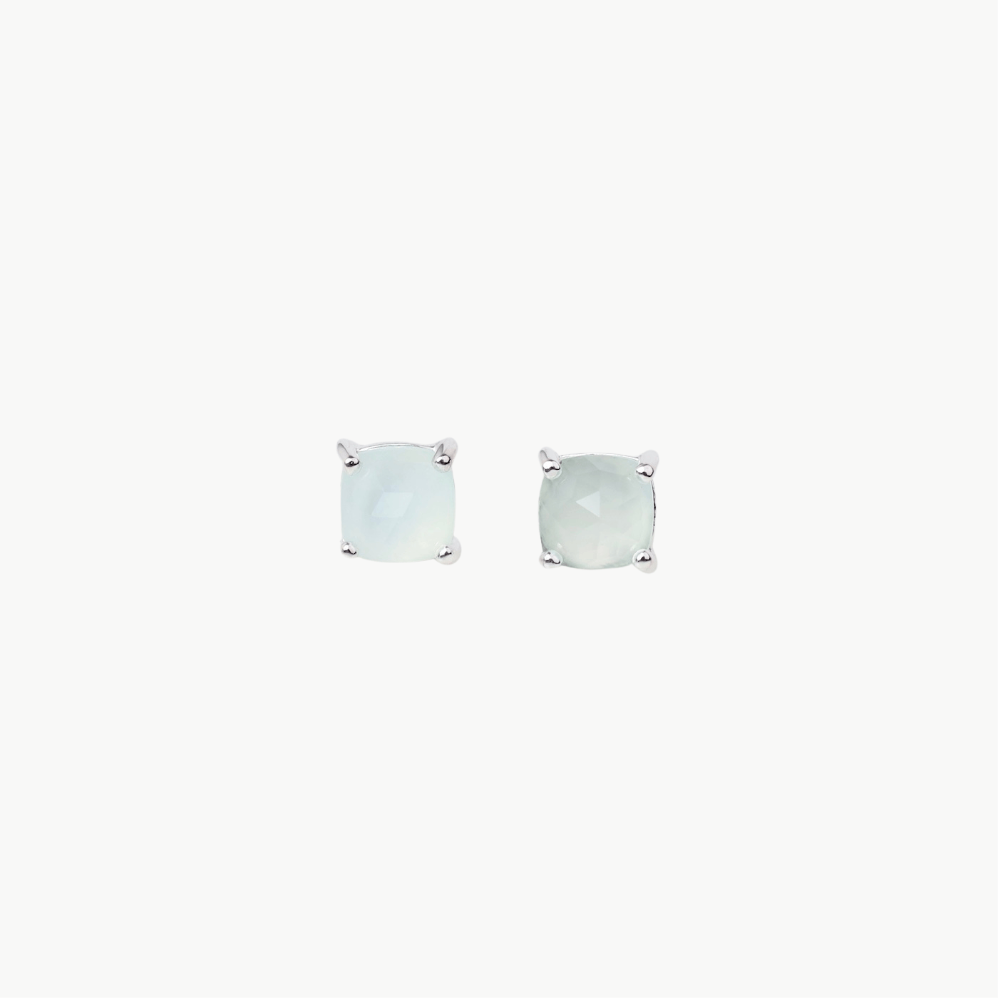 EAR Prong Set Rose Cushion Cut  Aqua Chalcedony Stud Earrings