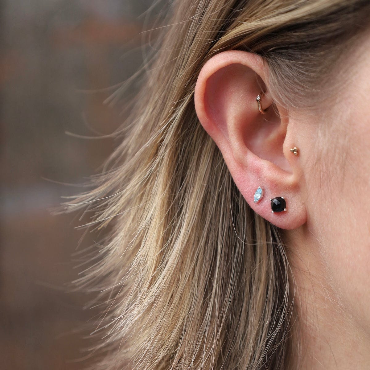 EAR Prong Set Rose Cushion Cut Black Onyx Stud Earrings