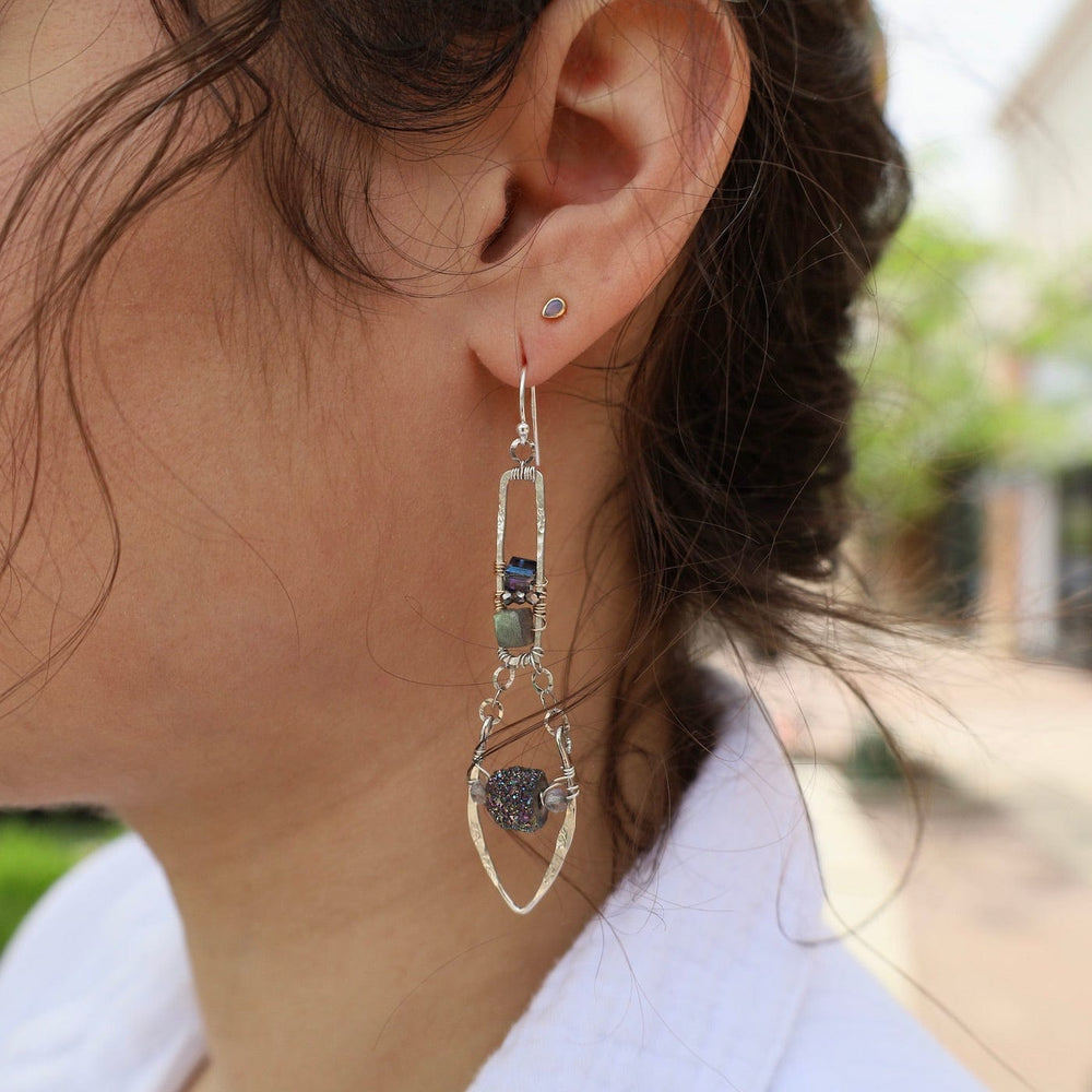 EAR Pyrite Druzy and Labradorite Earrings