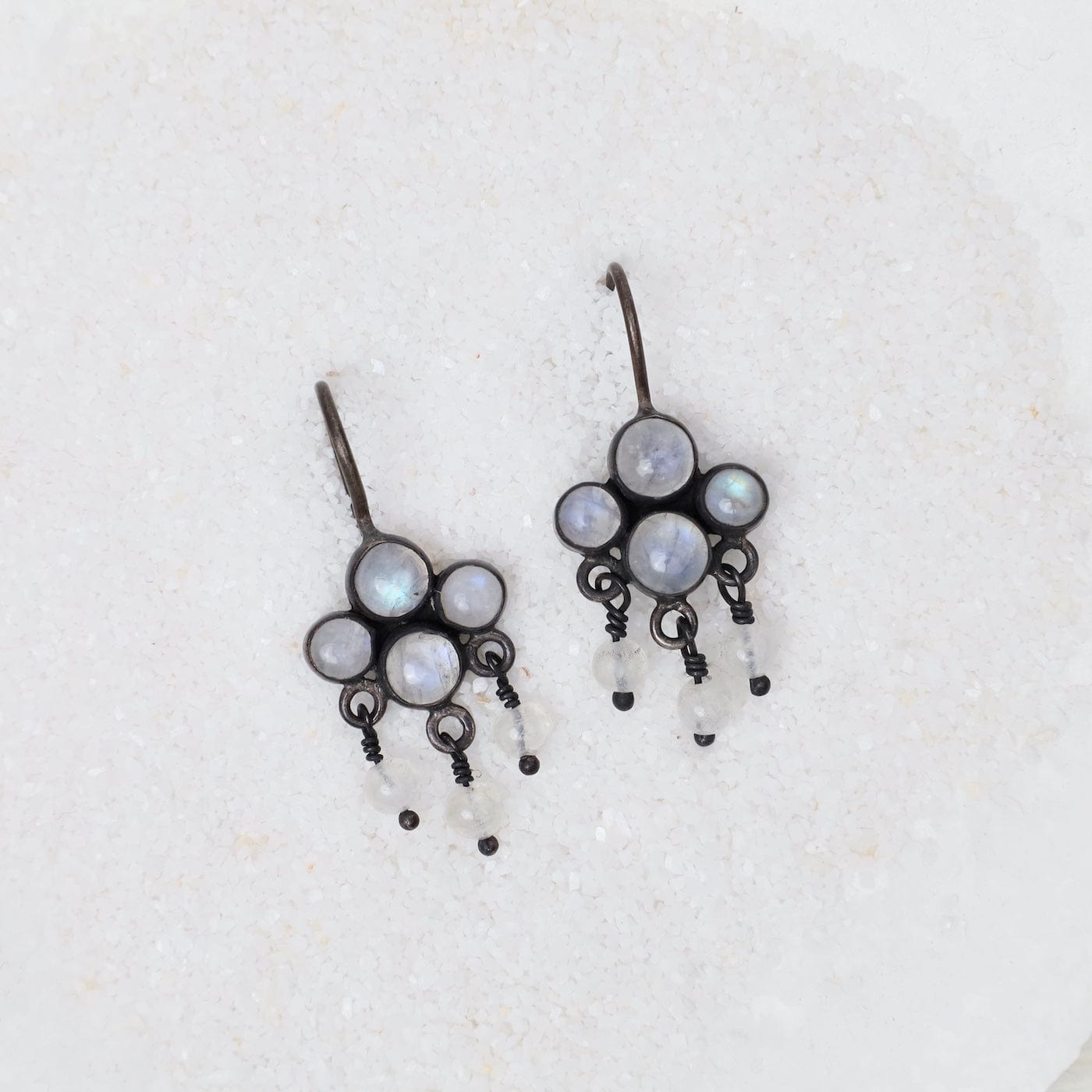 EAR Rainbow Moonstone Cluster with Dangles Earrings