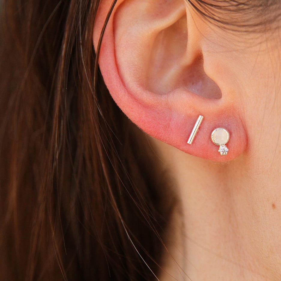 EAR RAINBOW MOONSTONE / CZ STUD - STERLING SILVER