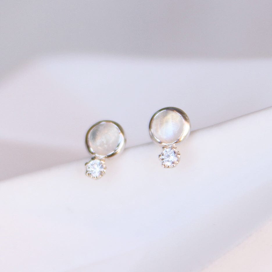 EAR RAINBOW MOONSTONE / CZ STUD - STERLING SILVER