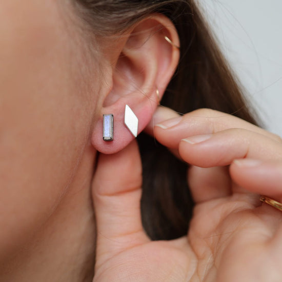 EAR Rainbow Moonstone Faceted Baguette Stud Earrings
