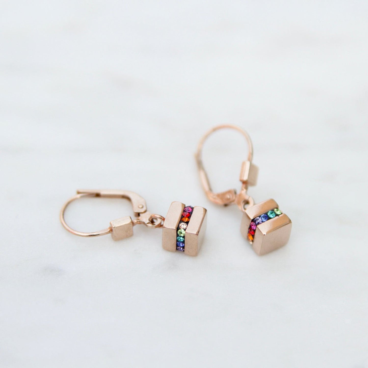 EAR Rainbow Swarovski Crystal Cube Earring