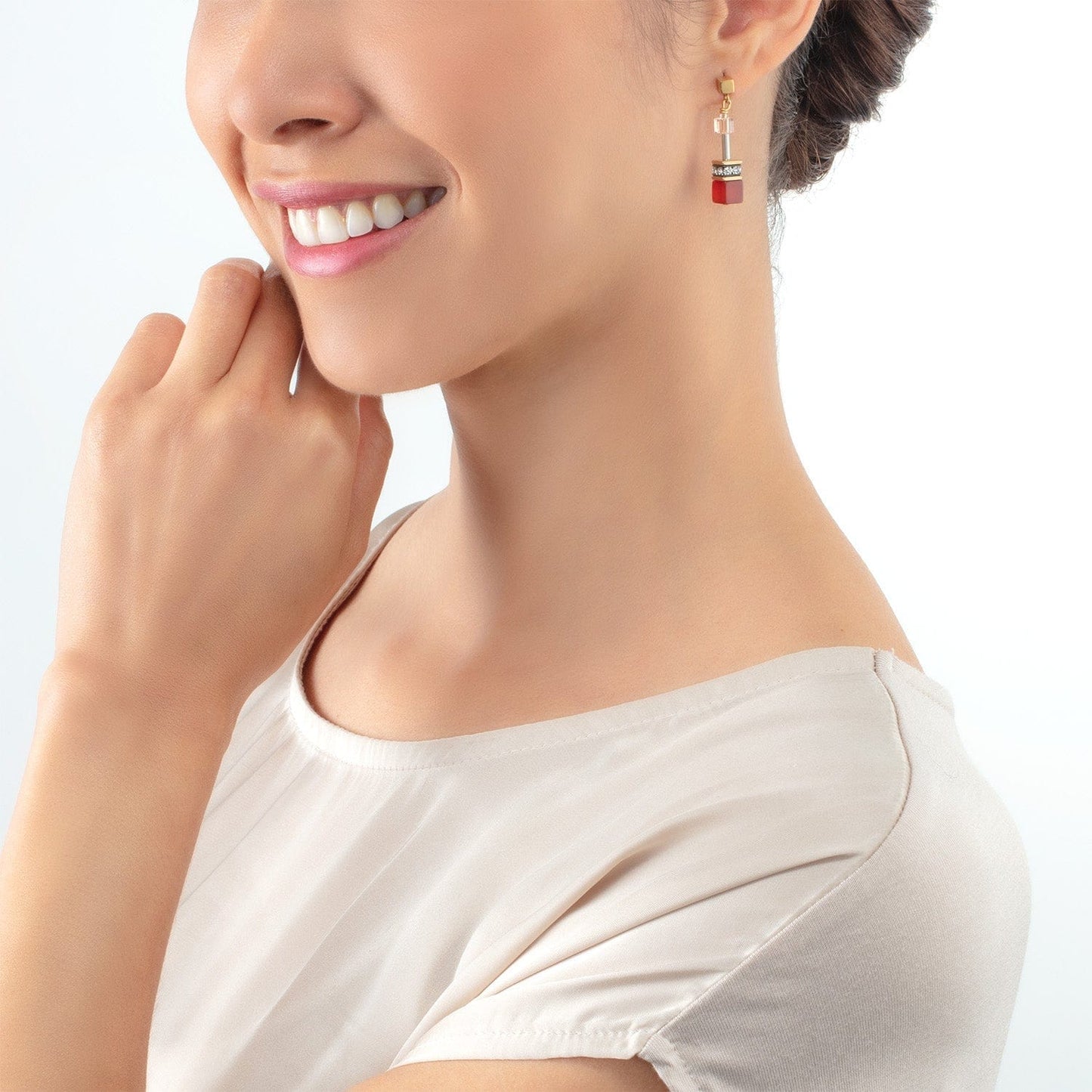 EAR Red Beige GeoCube Iconic Earrings