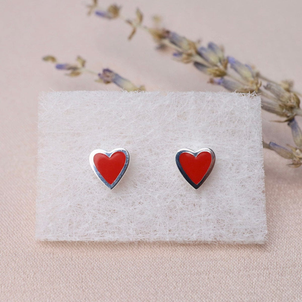 EAR Red Enamel Heart Stud Earrings