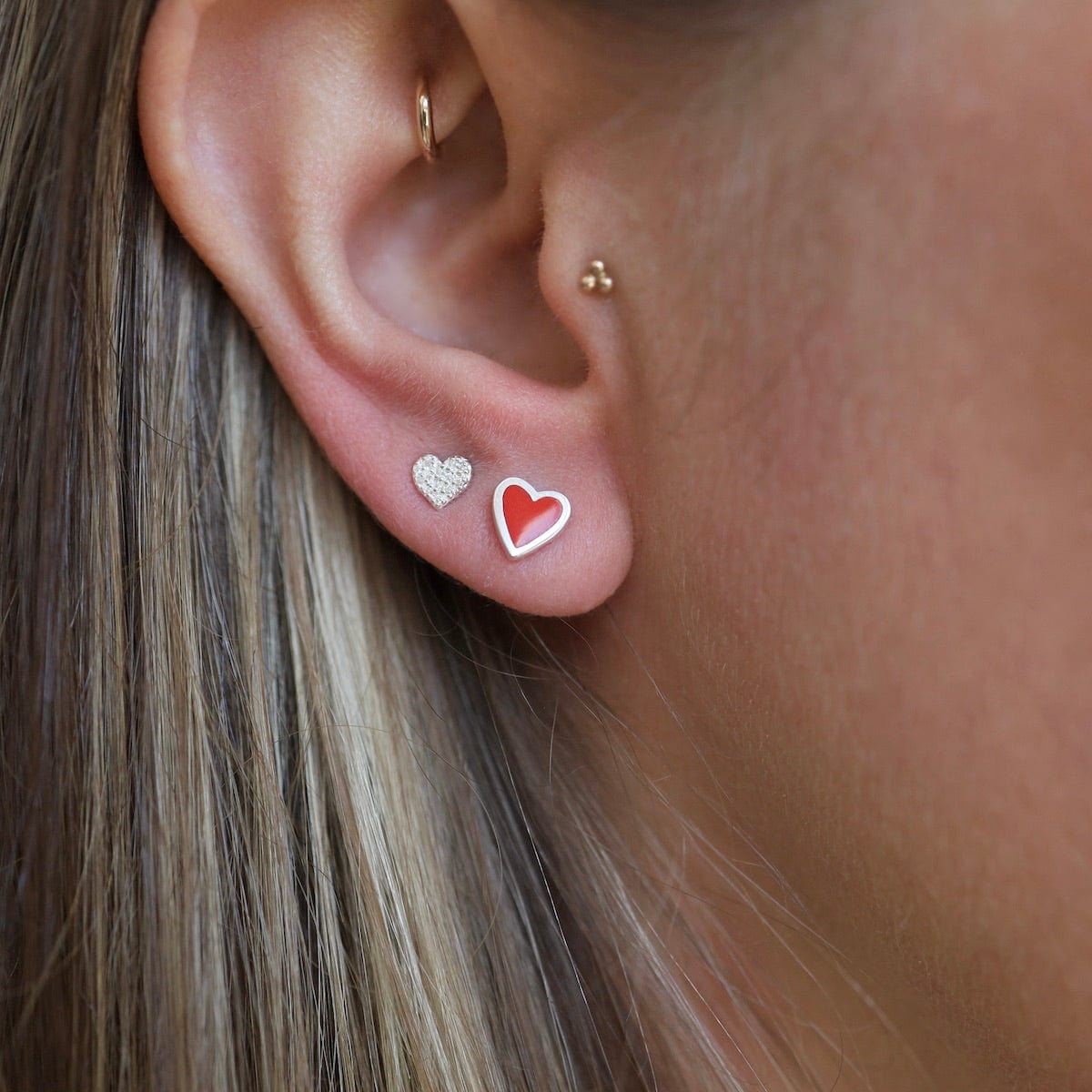 EAR Red Enamel Heart Stud Earrings