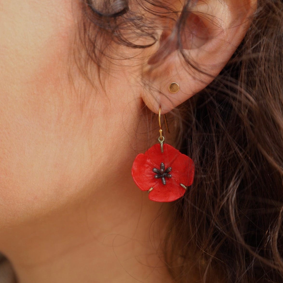 EAR Red Poppy Wire Earrings