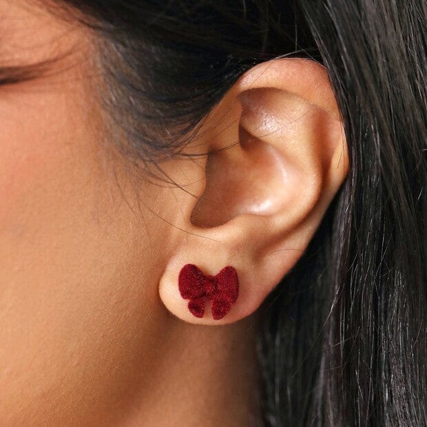 EAR Red Velvet Bow Stud Earrings