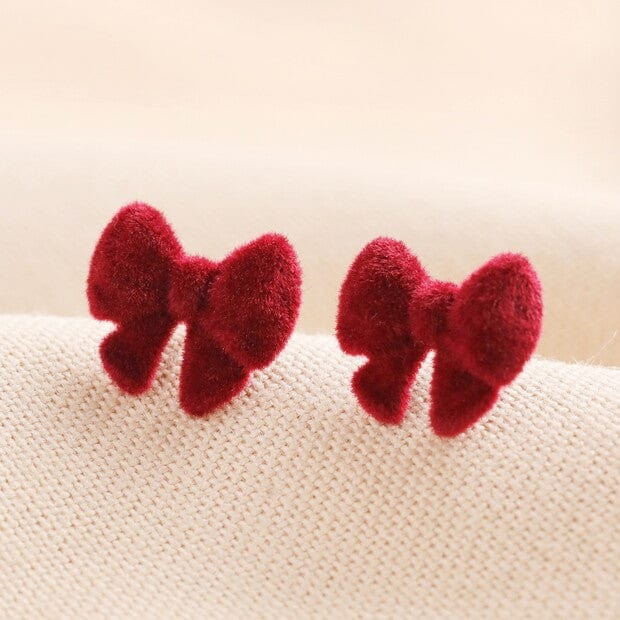 EAR Red Velvet Bow Stud Earrings