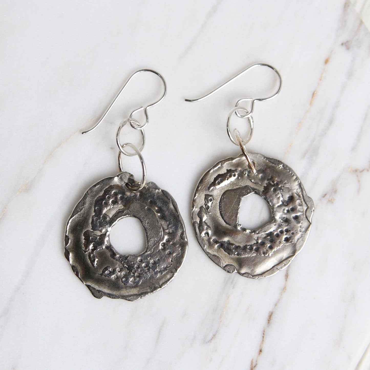 EAR Reticulated Sterling Silver Open Disc Drop Earrings