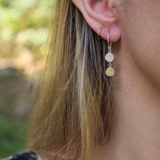 EAR Rhea Collection – Sterling Silver & 18k Gold 2 Circle Dangle Earrings