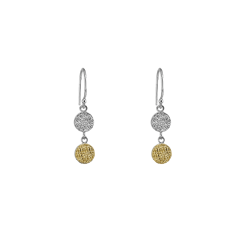 EAR Rhea Collection – Sterling Silver & 18k Gold 2 Circle Dangle Earrings