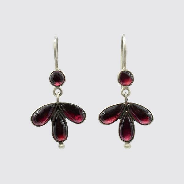 EAR Rhodolite Garnet Tiny Foil Backed Cabochon Drop Earring