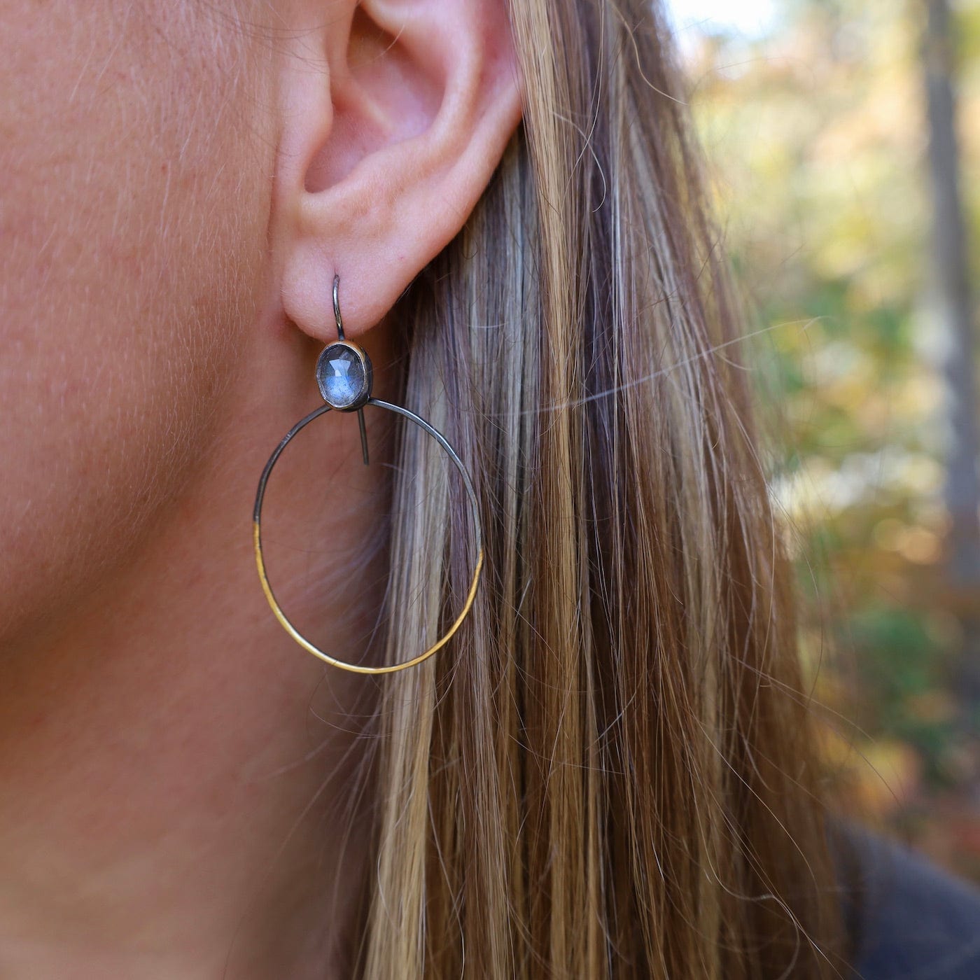 EAR Rim Hoop Earrings with Labradorite