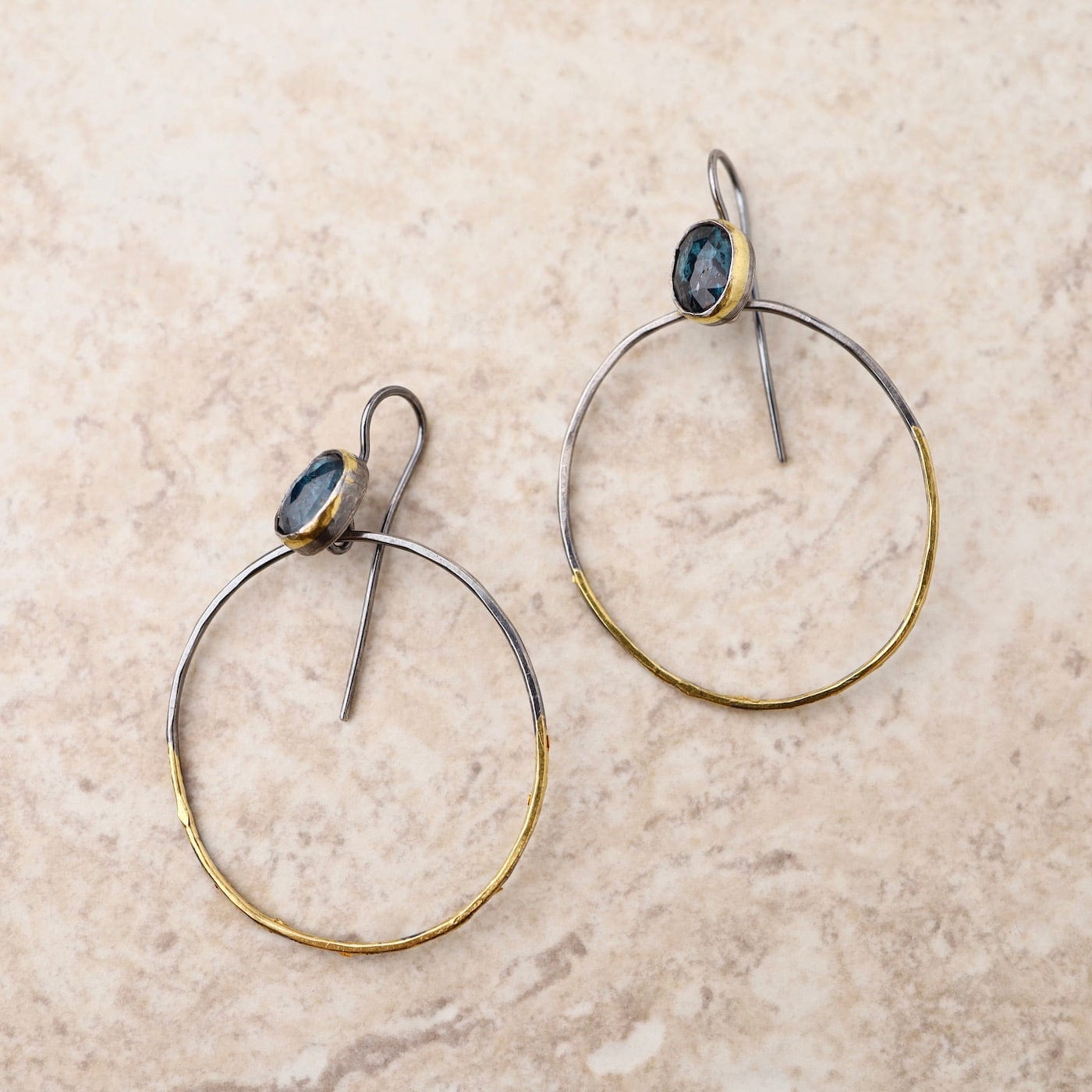 EAR Rim Hoop Earrings with Teal Kyanite