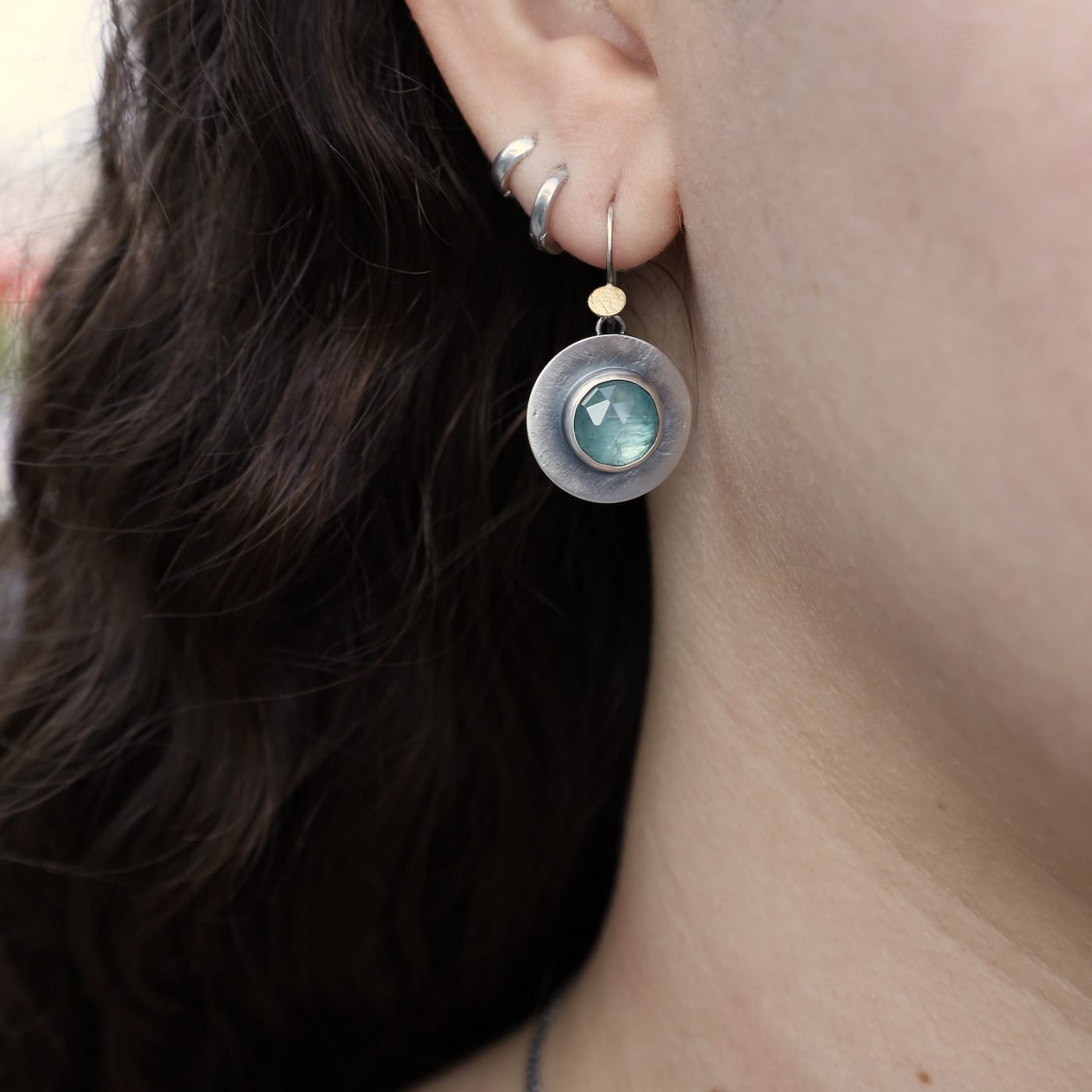 EAR Round Dot Dangles - Light Blue Kyanite