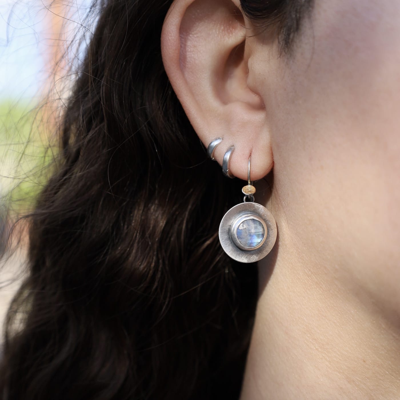 EAR Round Dot Dangles - Moonstone