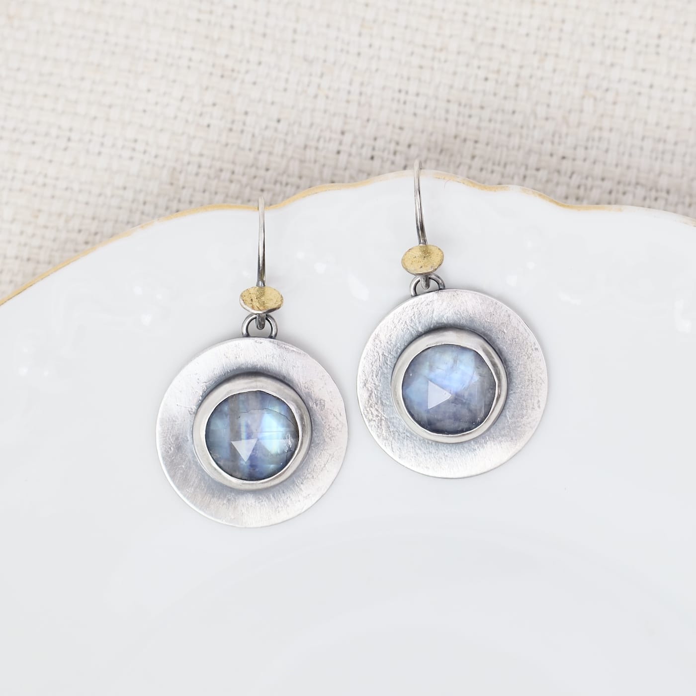 EAR Round Dot Dangles - Moonstone