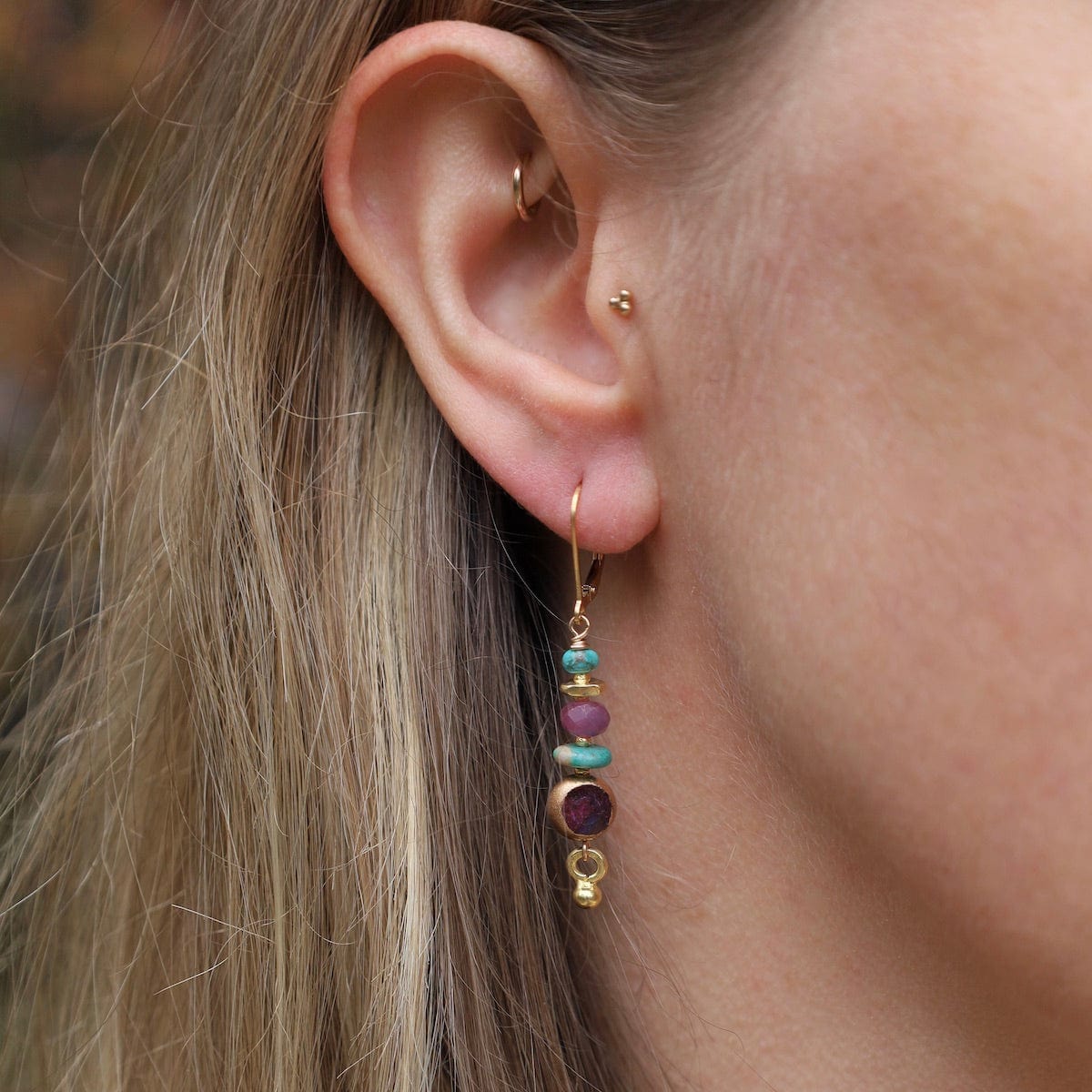 EAR Round Purple Turquoise Drop Earrings