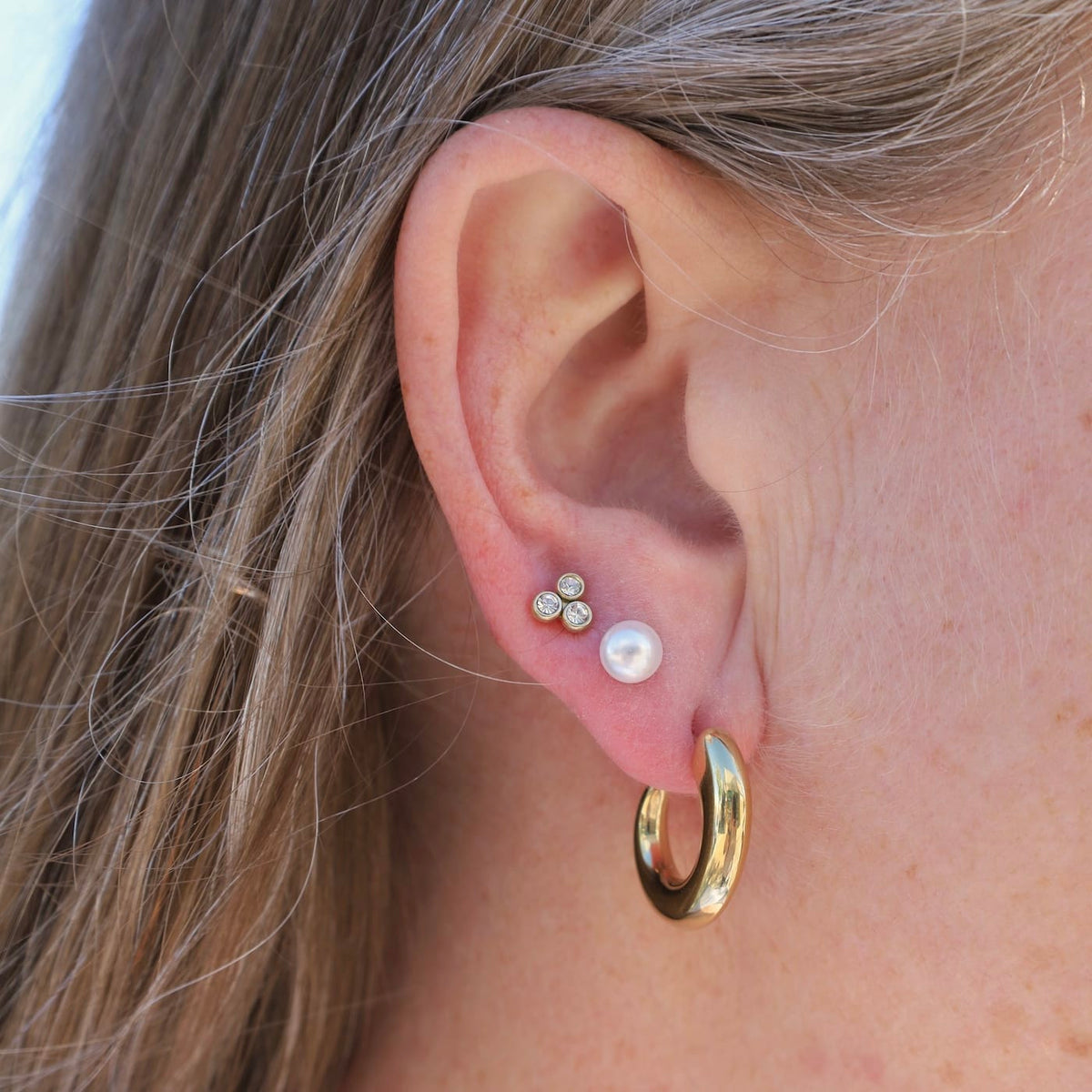 EAR-S.STL Gold Plated Stainles Hoop Pearl Trio Earring Set