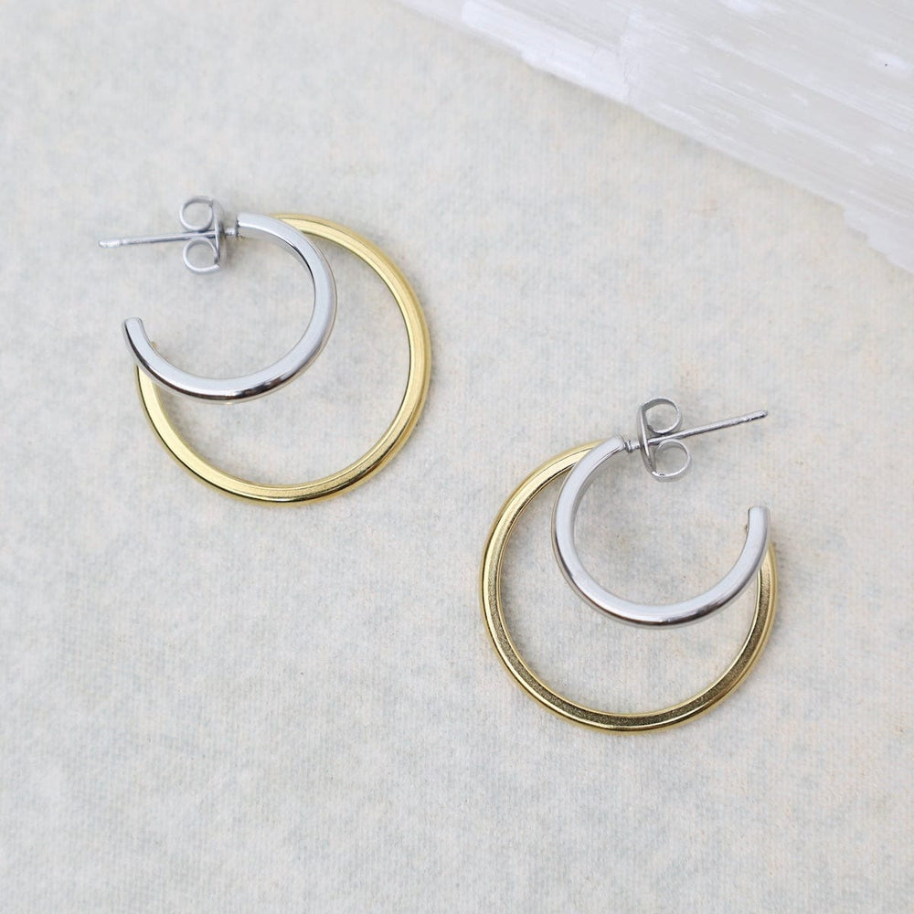 EAR-S.STL Hi-Lo Tide Hoops in Two Tone