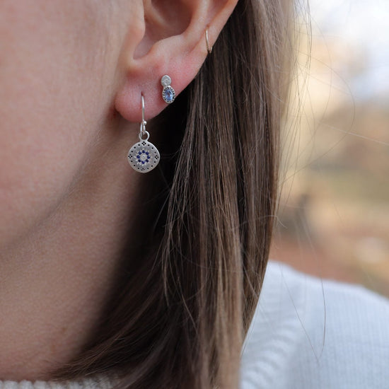 EAR Sapphire Oval & Round Stud Earrings