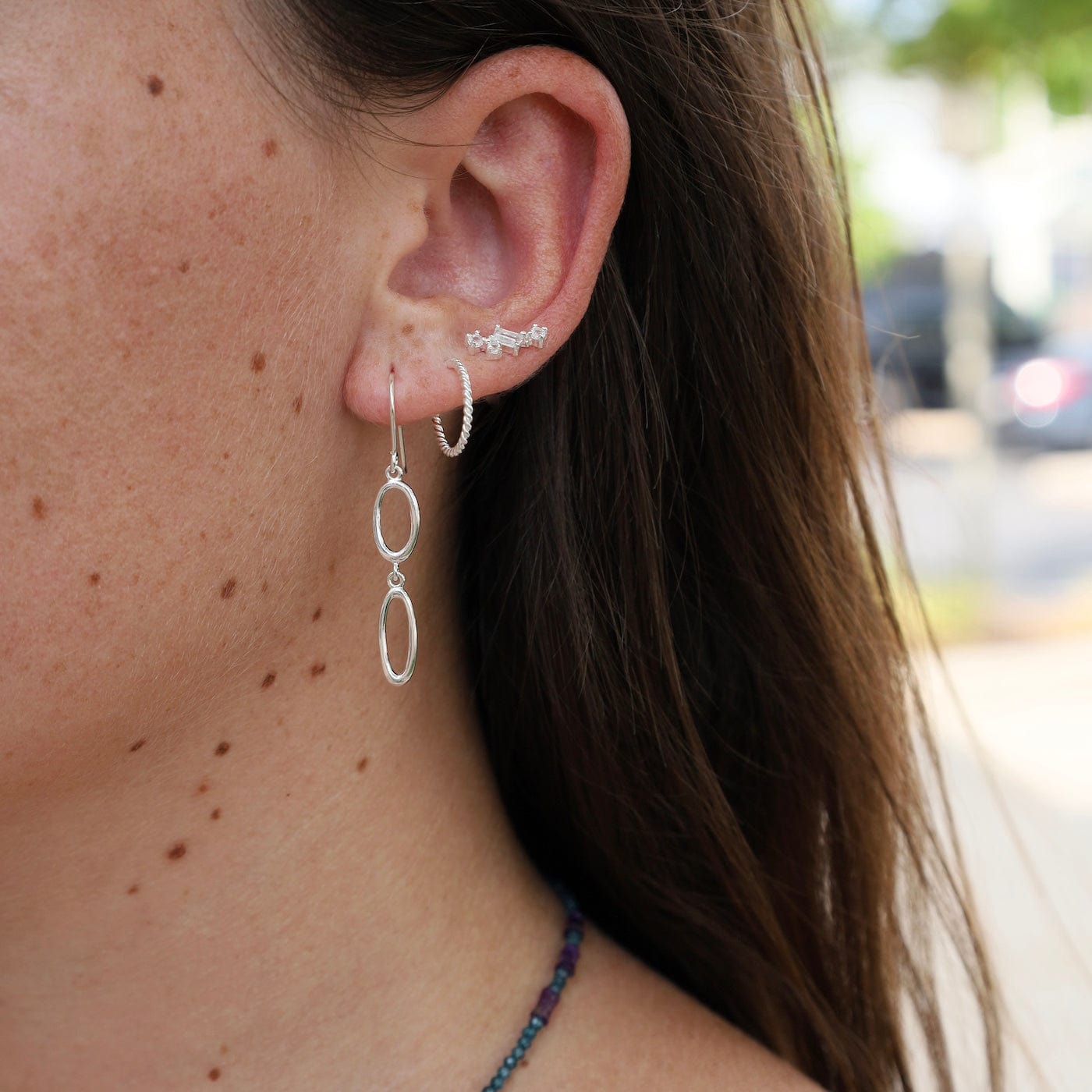 EAR Scatter Studs with White Topaz Baguettes & Round Stones