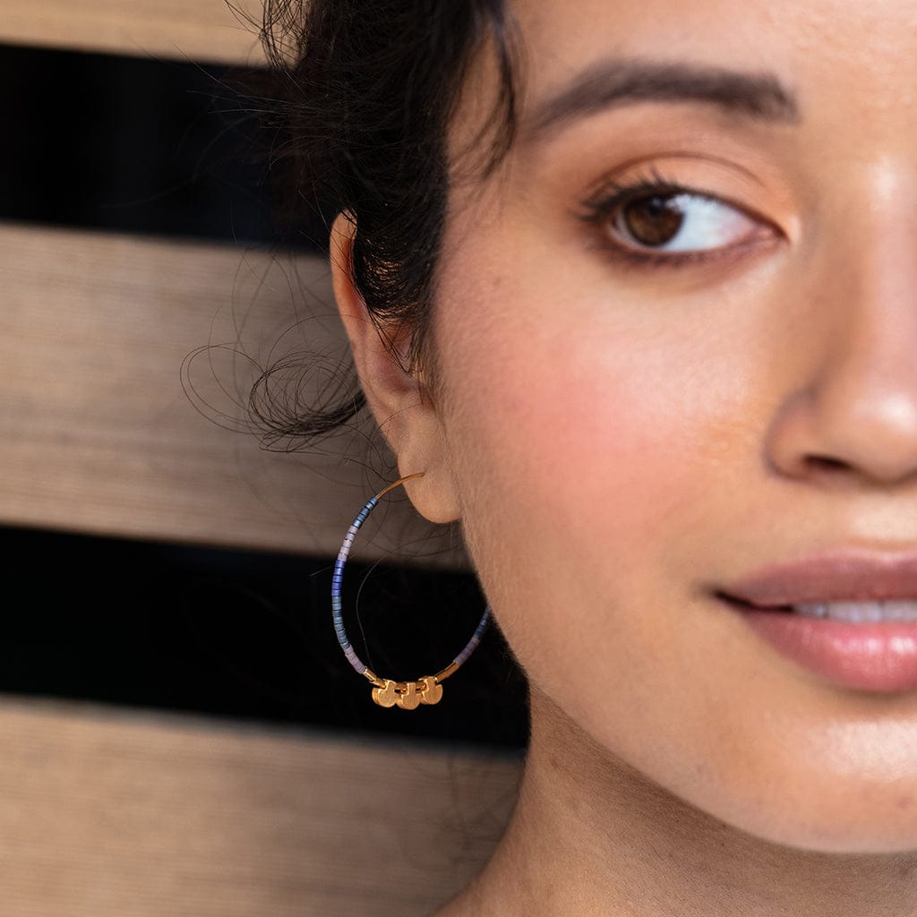 EAR Scout Chromacolor Miyuki Large Hoops - Black Multi & Silver