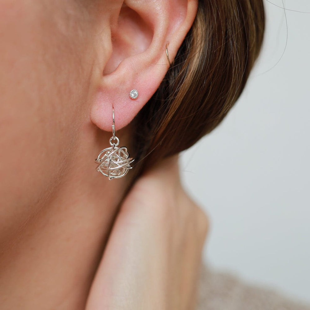 EAR Scribble Wire Ball Drop Earring - Sterling Silver