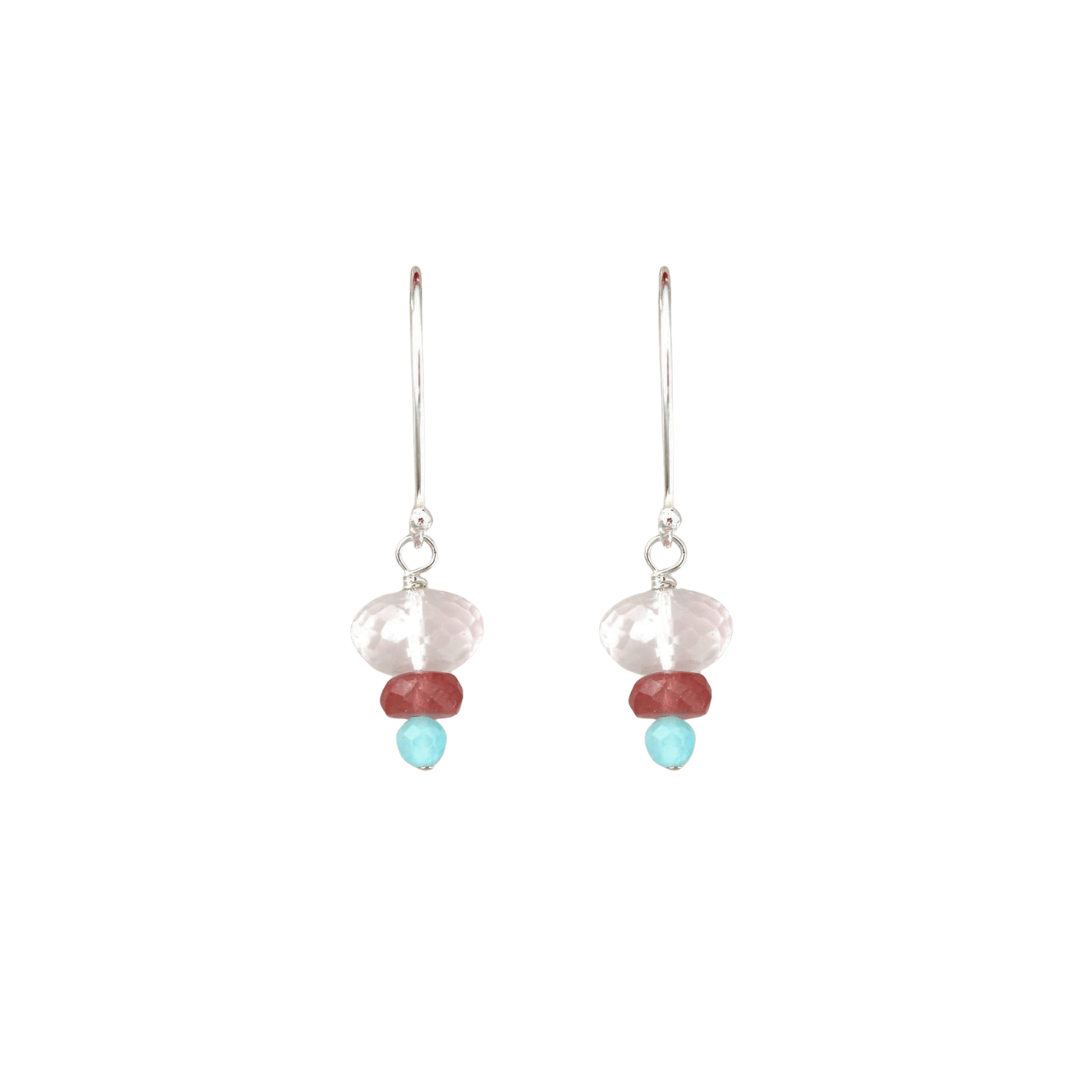 EAR Silver 3 Stone Stack Rose Quartz Earrings