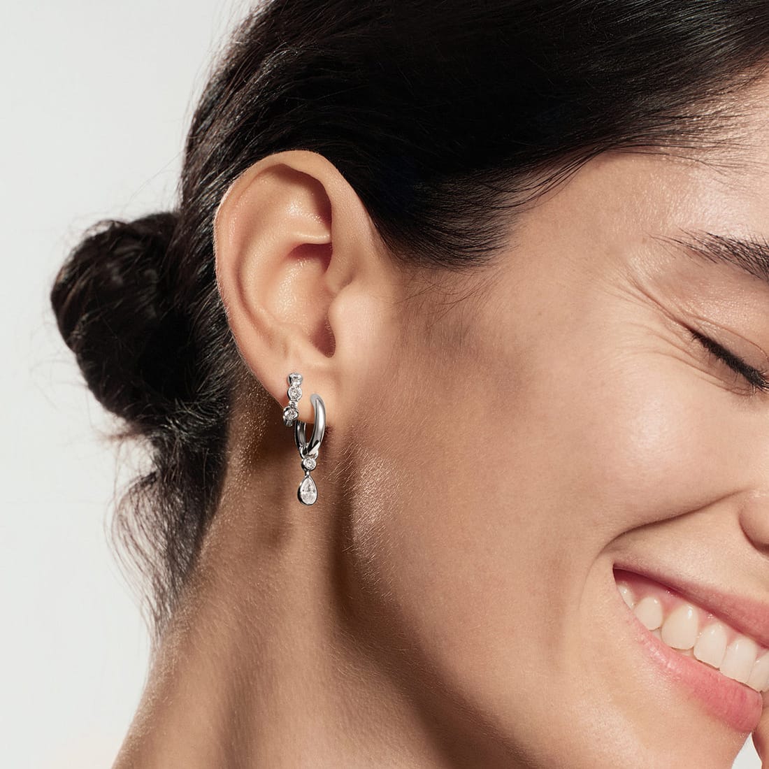 EAR Silver Alternating Half Bezel Huggie Hoop Earrings