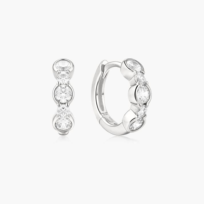 EAR Silver Alternating Half Bezel Huggie Hoop Earrings