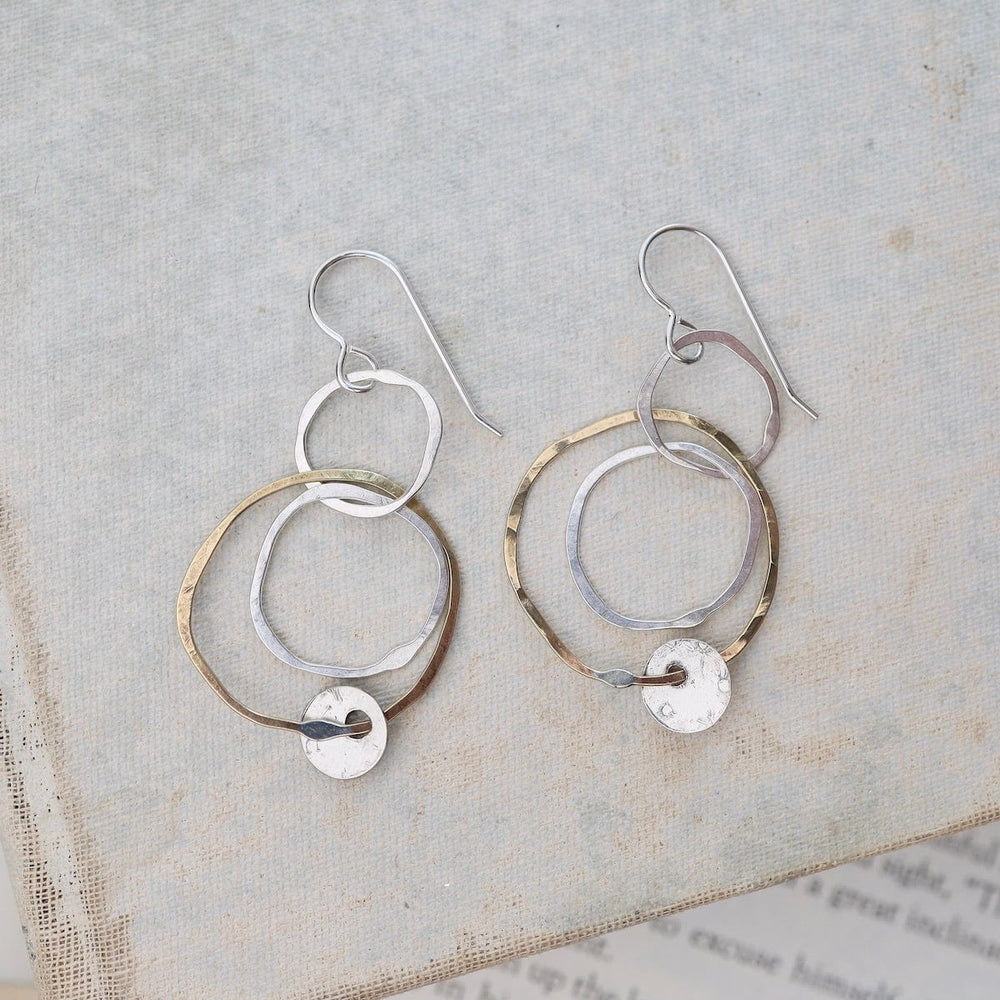 EAR Silver and Brass Circle Drops with Disc Earrings