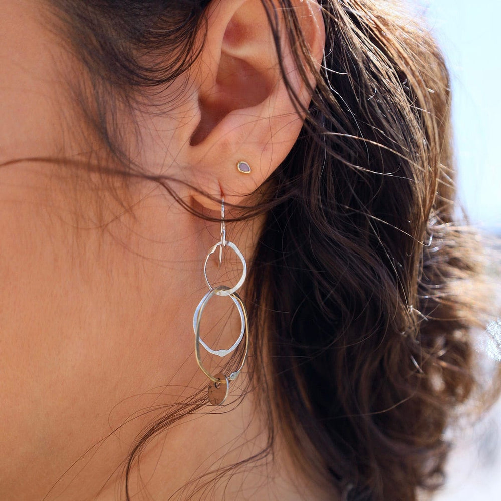 EAR Silver and Brass Circle Drops with Disc Earrings