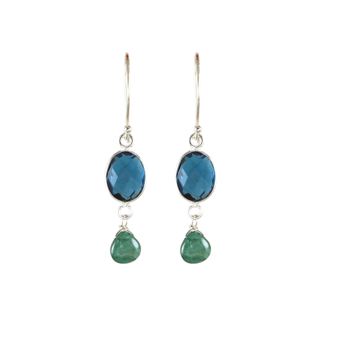 EAR Silver Bezal Oval Blue Quartz Drop Earrings