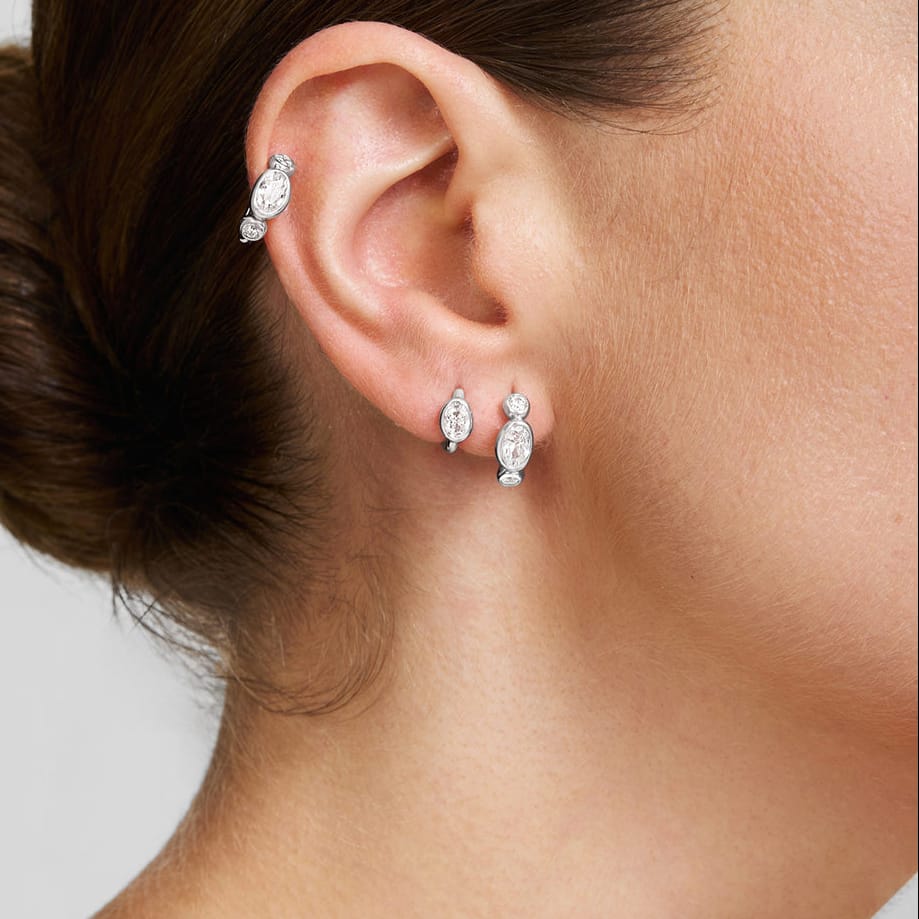 EAR Silver Bezel Organic Pebble Huggle Hoop Earrings