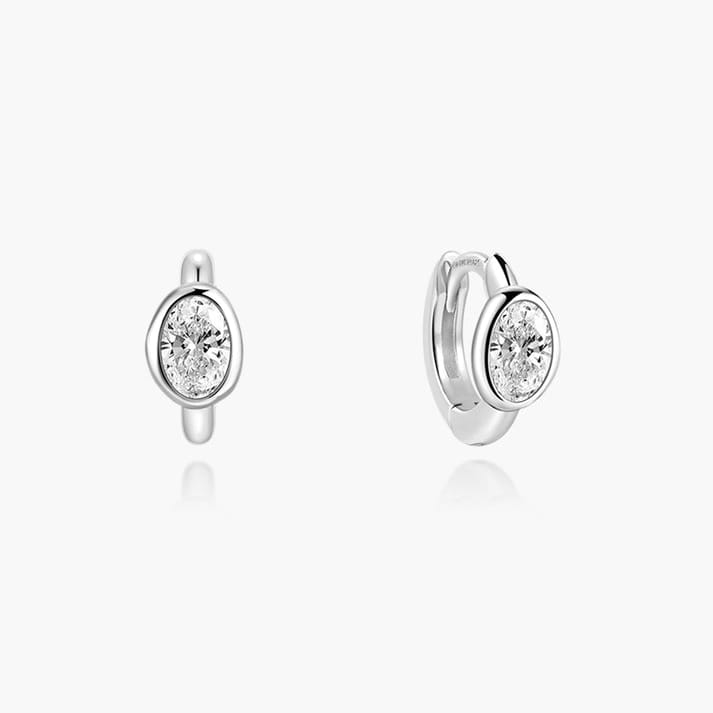 EAR Silver Bezel Organic Pebble Huggle Hoop Earrings