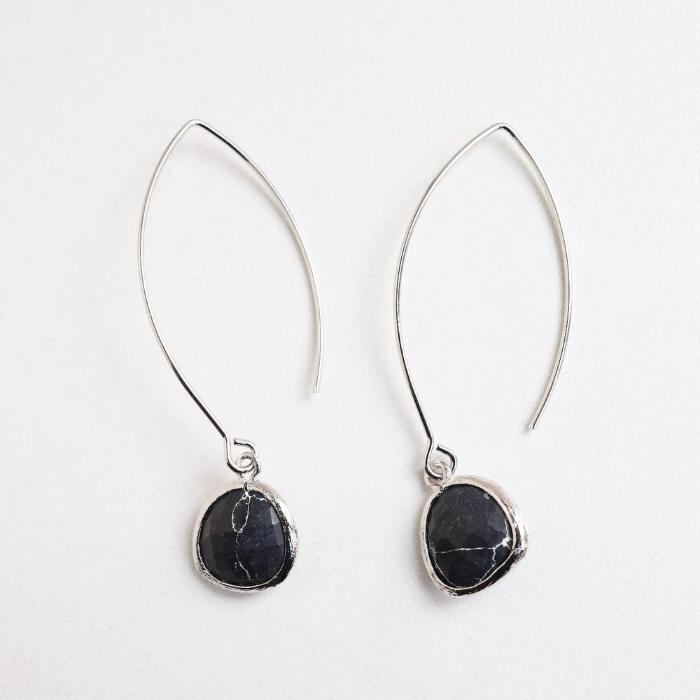 EAR Silver Black Howlite Dangle Earring