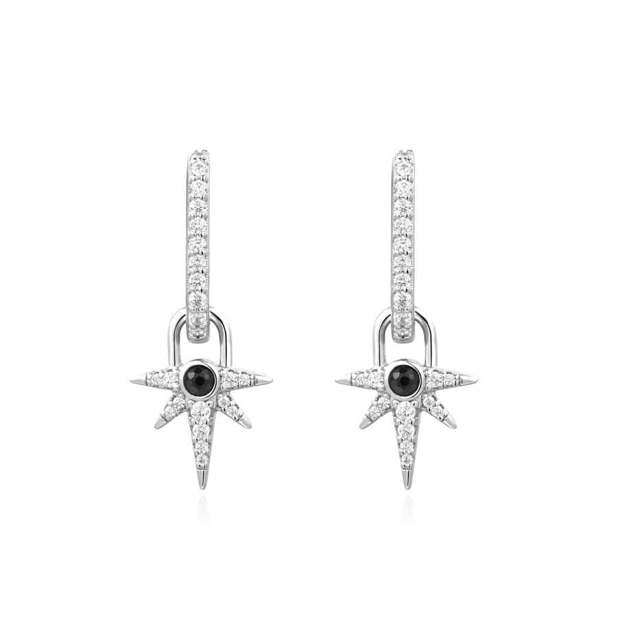 
                  
                    EAR Silver Black Onyx Star Drop Huggie Earrings
                  
                