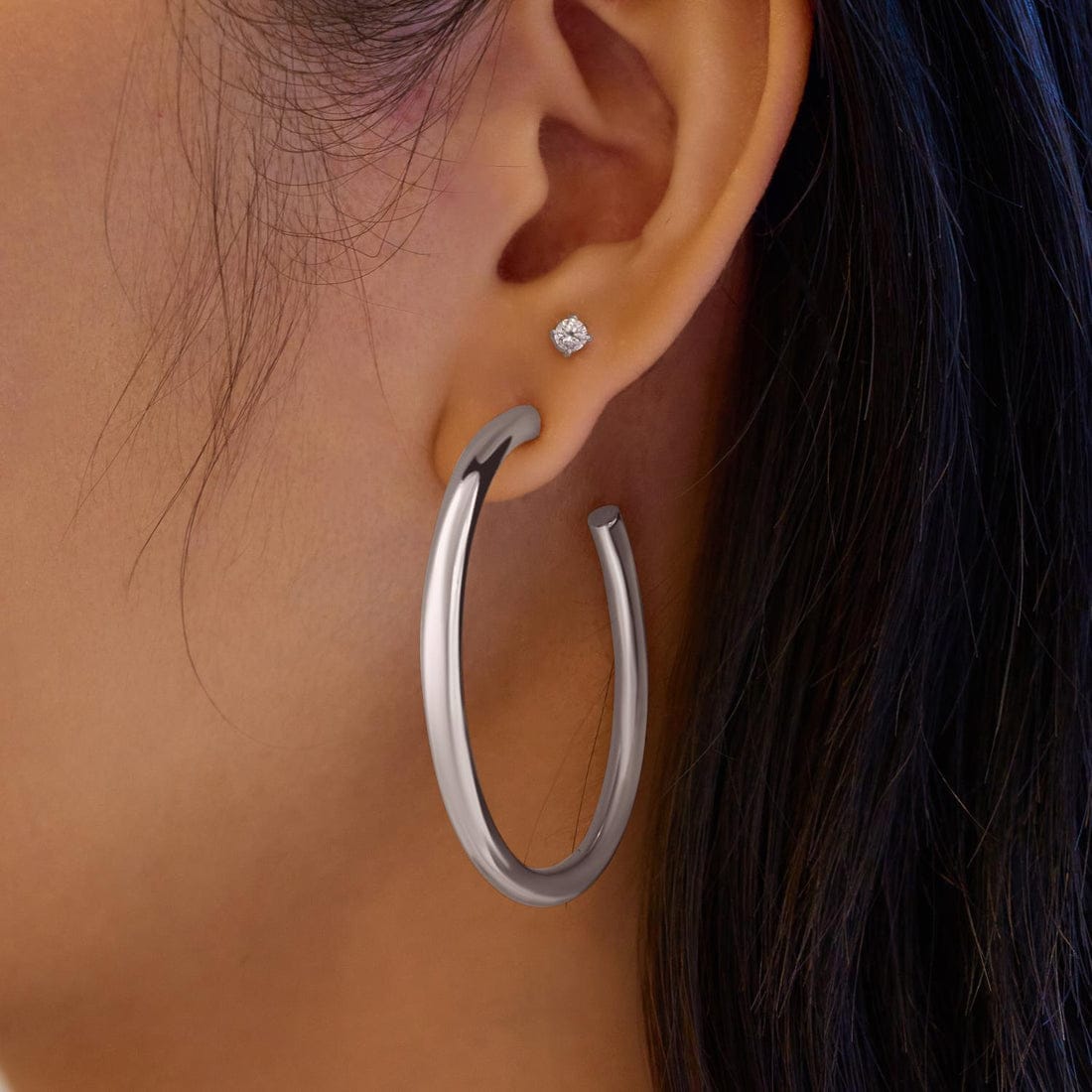 EAR Silver Classic Tube Large Hoop Earrings