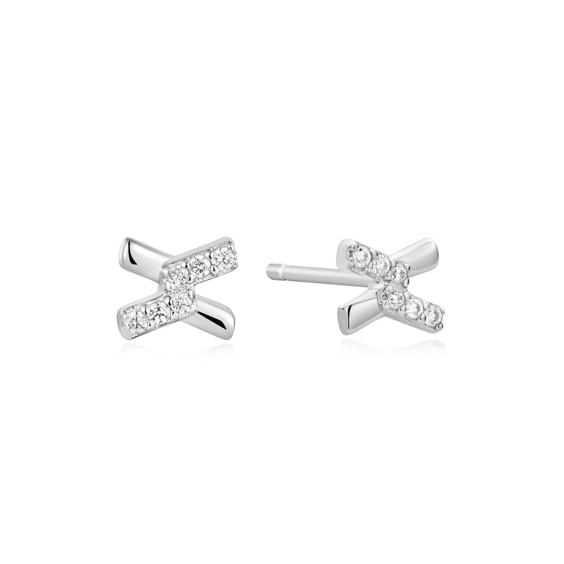 EAR Silver Cross Cubic Zirconia Stud Earrings