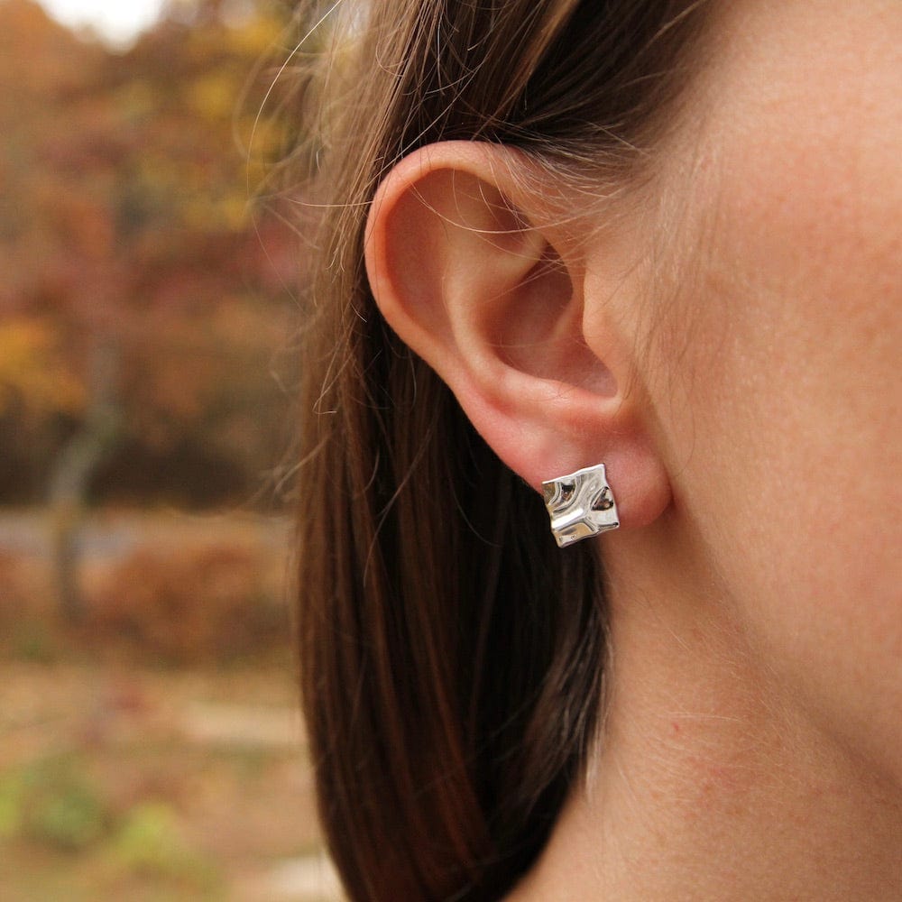 EAR Silver Crush Mini Square Stud Earrings