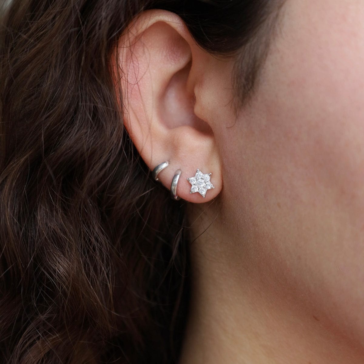 EAR Silver CZ Star of David Post Earrings