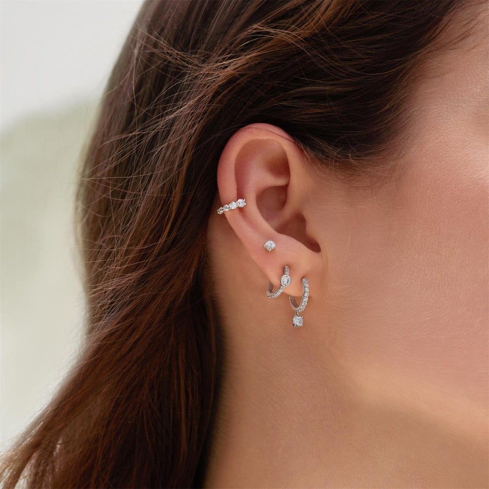 EAR Silver Dangling Sparkle Hugglie Hoop Earrings