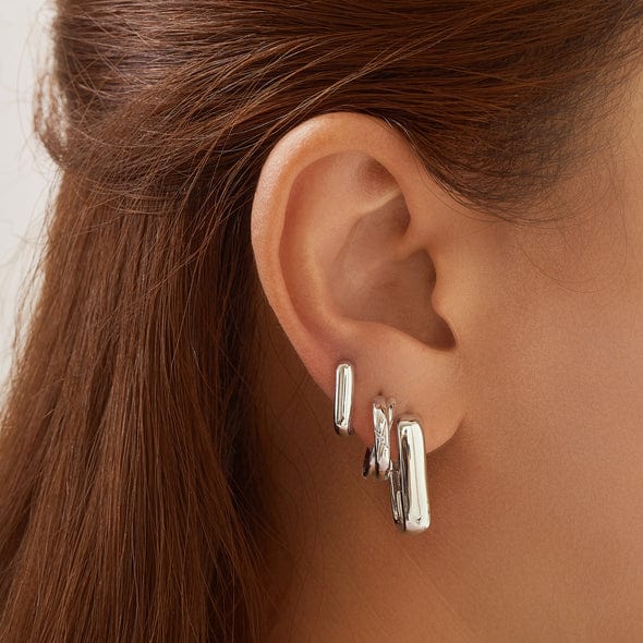 EAR Silver Dome Oval Huggie Earrings