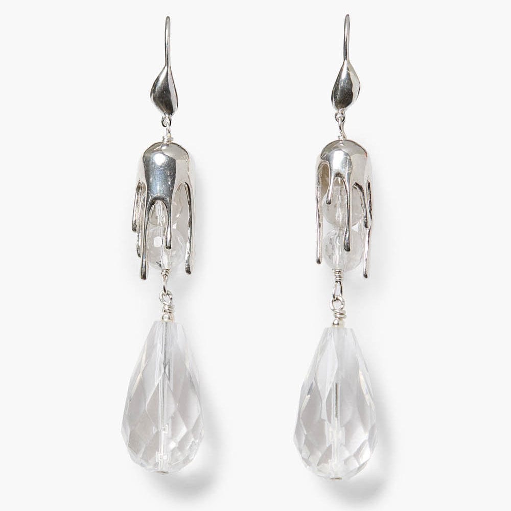 EAR Silver Drip Earrings Clear Quartz