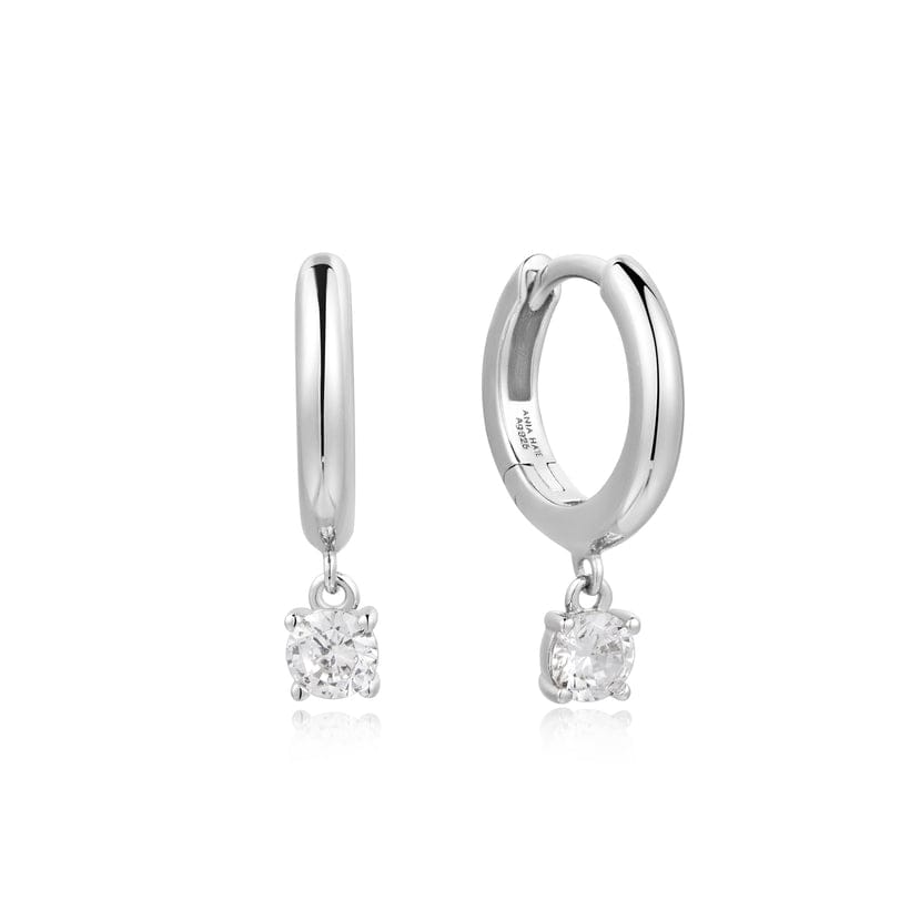 EAR Silver Drop Solitaire Huggie Earrings